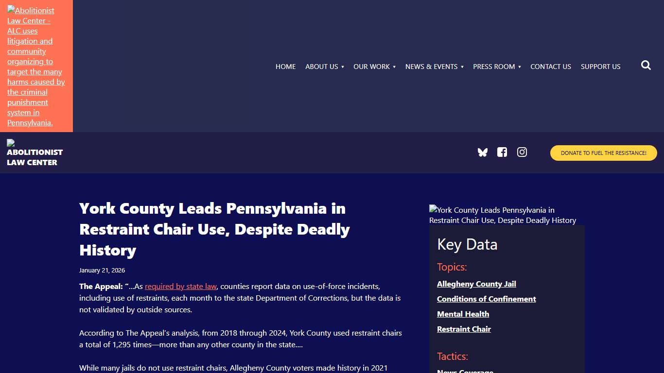 York County Leads Pennsylvania in Restraint Chair Use, Despite Deadly History